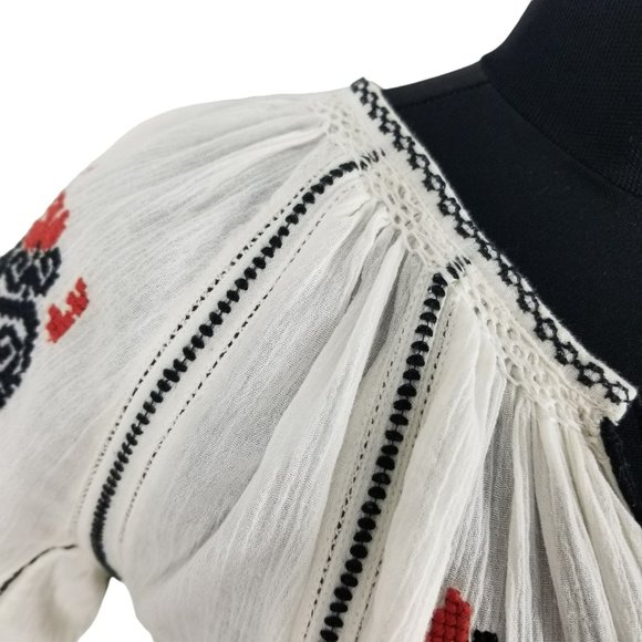 Ulla Johnson Samira White Black Red Embroidered Long Sleeve Mini Boho Dress - Picture 7 of 15